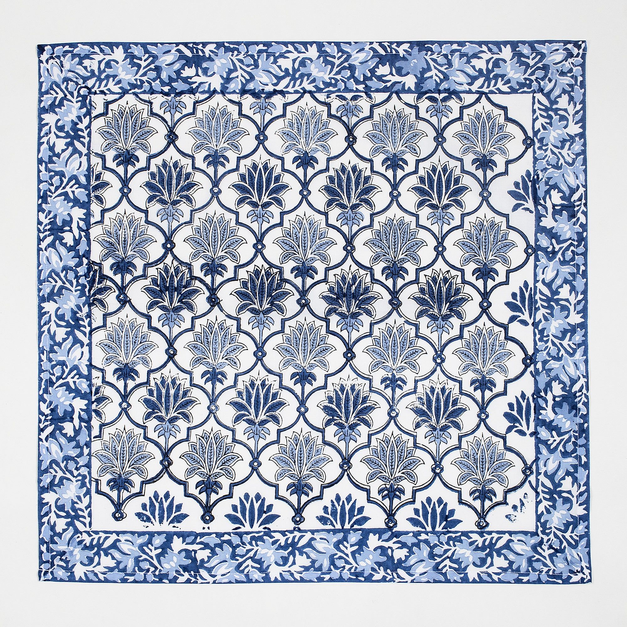 Hand Block Blue Floral Printed Cotton Table Napkins
